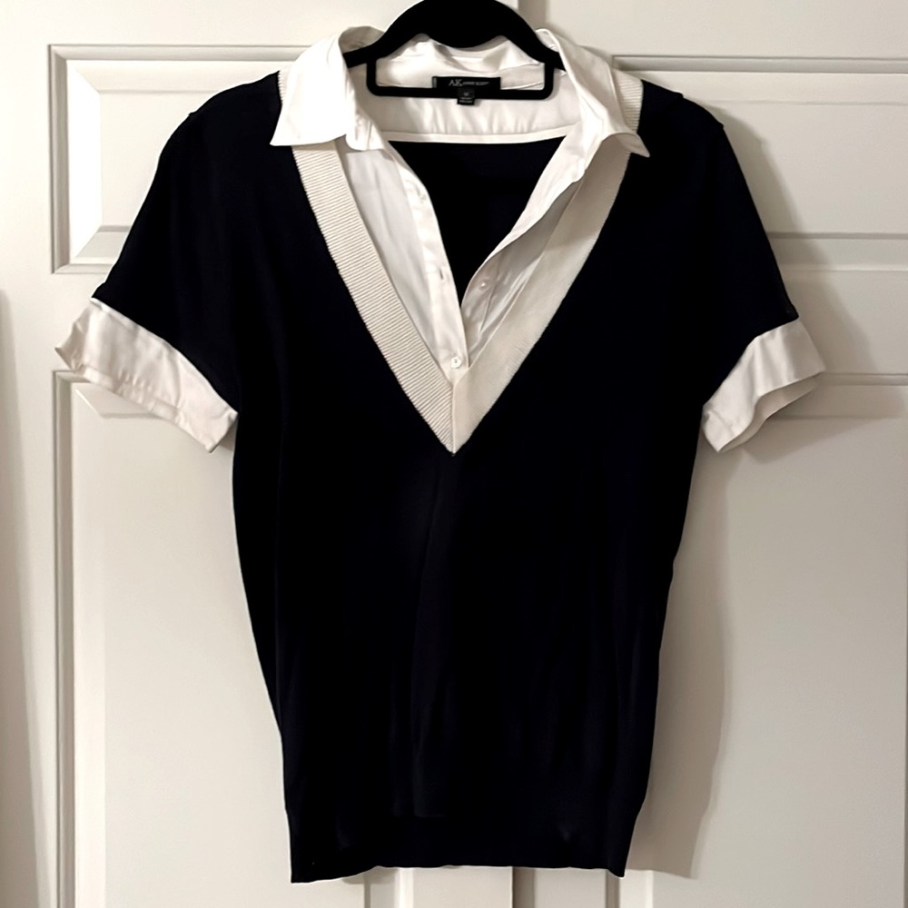 Anne Klein sweater top, blue and white